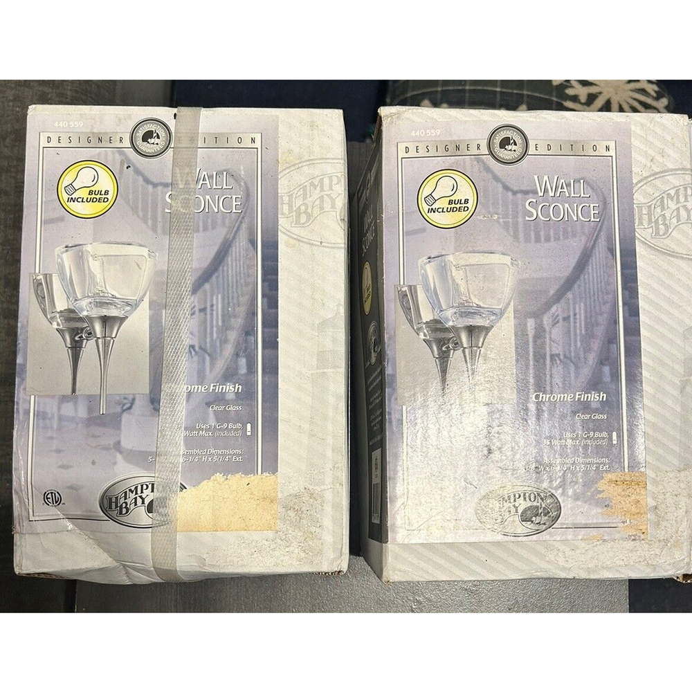 2 Hampton Bay Wall Sconces One Light CHROME FINISH 440-559 MODERN DESIGNER Glass